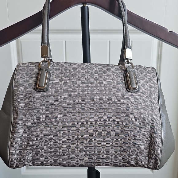 COACH NWOT 2013 Gray Signature Logo Jacquard & Leather MADELINE Crossbody Bag - Picture 6 of 14